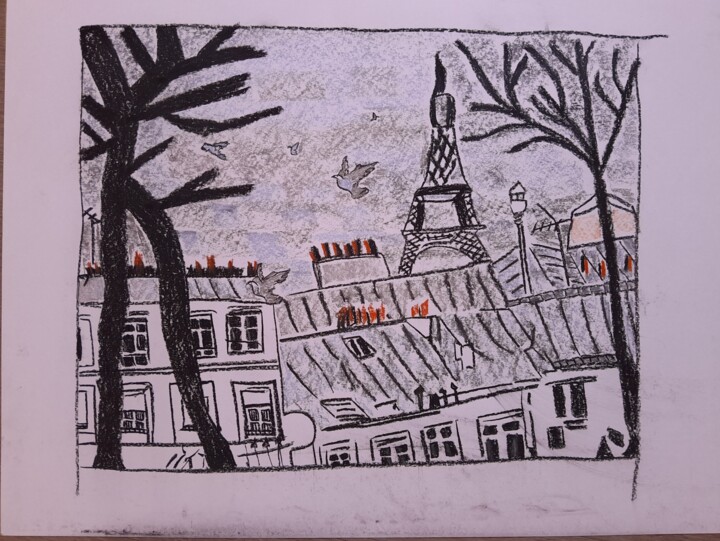 Drawing titled "Les toits de Paris" by Carole Lettry, Original Artwork, Pastel