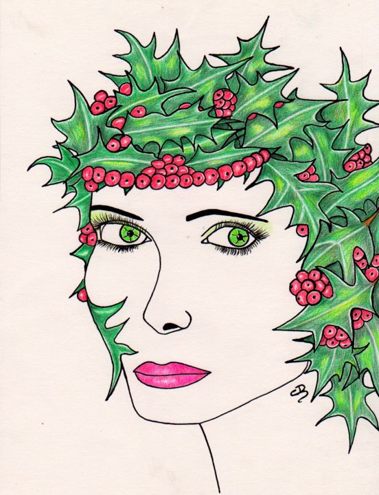 Dessin intitulée "La fée verte" par Carole D'Aroca, Œuvre d'art originale, Crayon