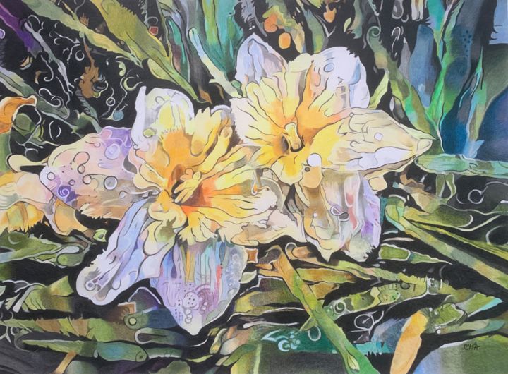 Dessin intitulée "Fantacy Flower 4 “S…" par Carole Mcalpine, Œuvre d'art originale, Crayon