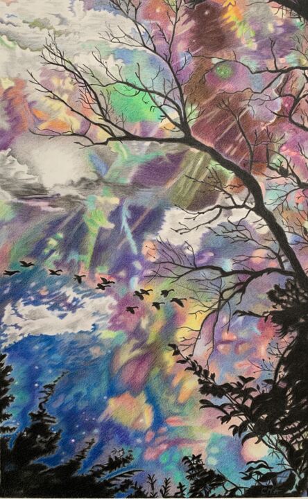 Painting titled "Fractured Rainbow" by Carole Mcalpine, Original Artwork, Pencil