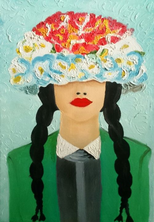 Pintura titulada "Портерт девушки в ш…" por Carolina Moon, Obra de arte original, Oleo