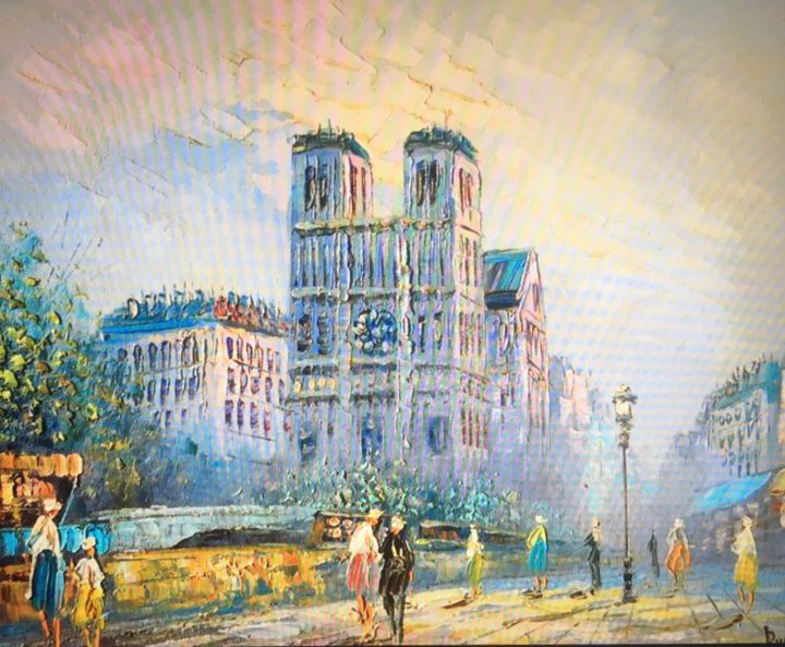 Painting titled "Notre Dame de Paris" by Caroline Burnett, Original Artwork, Oil