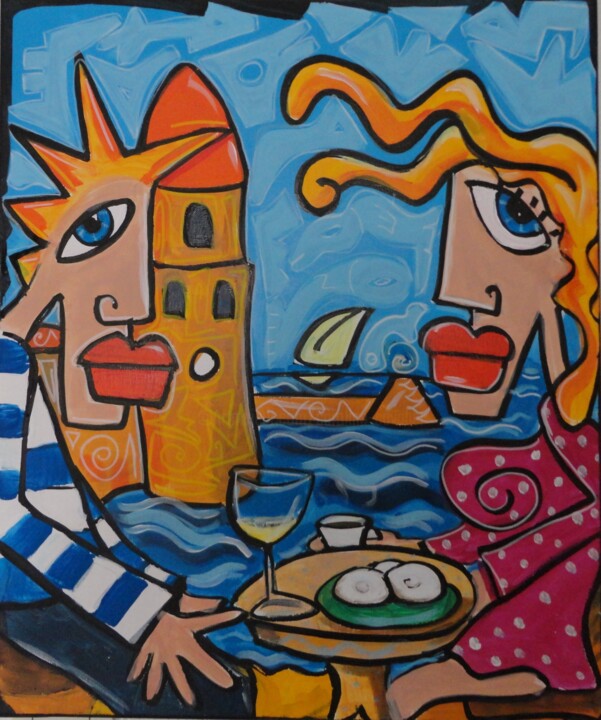 Painting titled "Pause café a Collio…" by Caroline Cavalier, Original Artwork