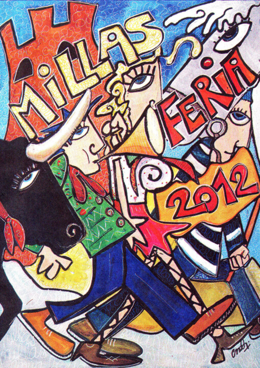 Digital Arts titled "Feria de Millas" by Caroline Cavalier, Original Artwork, Acrylic