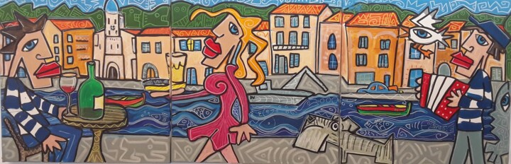 Painting titled "Port Vendres" by Caroline Cavalier, Original Artwork, Acrylic