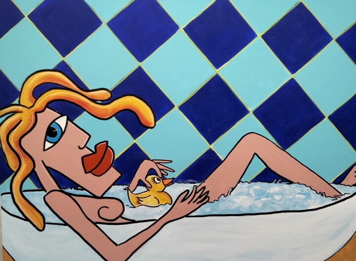 Картина под названием "Le bain" - Caroline Cavalier, Подлинное произведение искусства, Акрил