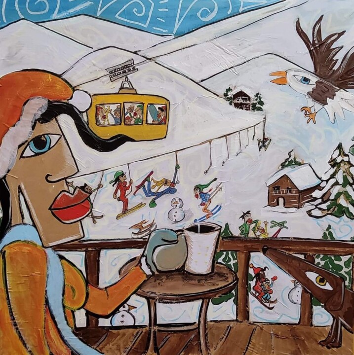 Pintura titulada "Sports d’hiver" por Caroline Cavalier, Obra de arte original, Acrílico Montado en Bastidor de camilla de m…