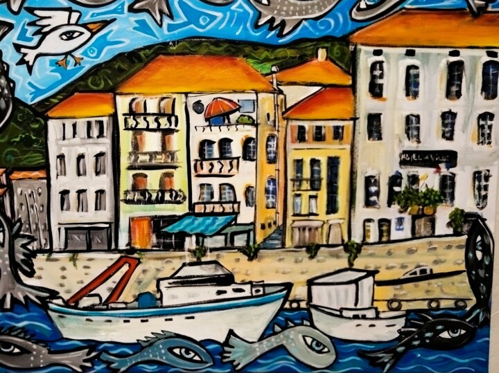 Malerei mit dem Titel "Balade à Port Vendr…" von Caroline Cavalier, Original-Kunstwerk, Acryl