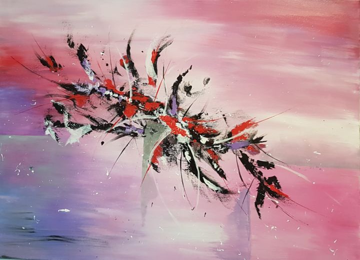 Painting titled "Envolée de plumes" by Caroline Colomina, Original Artwork, Acrylic Mounted on Wood Stretcher frame