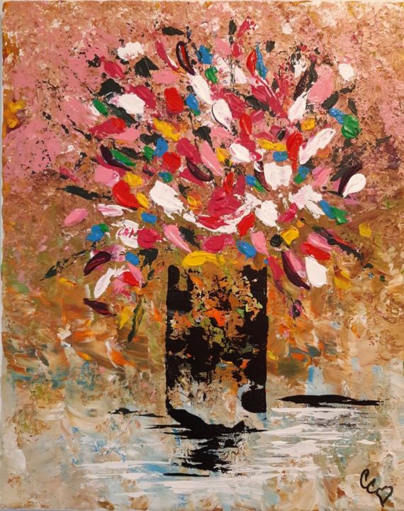 Peinture intitulée "Abstraction florale" par Caroline Colomina, Œuvre d'art originale, Acrylique Monté sur Châssis en bois