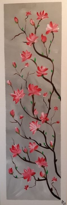 Painting titled "Un printemps japona…" by Caroline Colomina, Original Artwork, Acrylic Mounted on Wood Stretcher frame