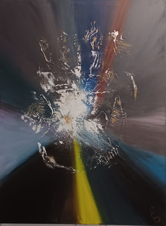 Painting titled "Explosion de l'étoi…" by Caroline Colomina, Original Artwork, Acrylic Mounted on Wood Stretcher frame