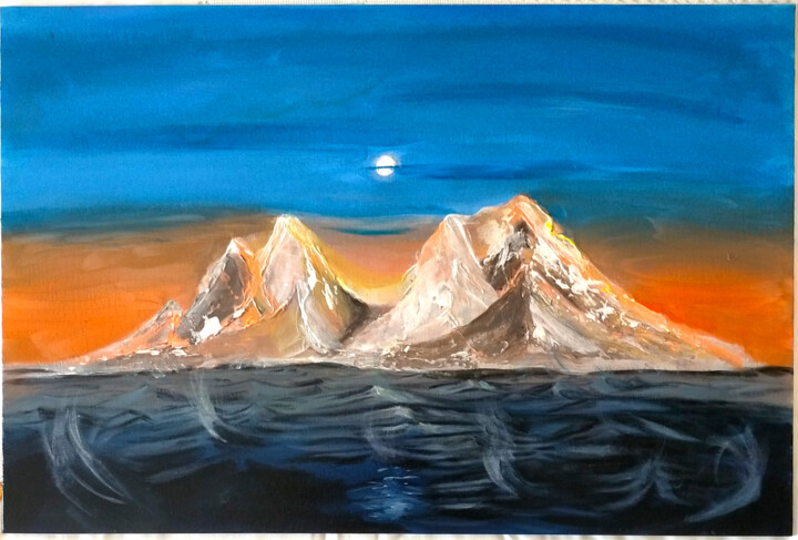 Painting titled "Montagne" by Caroline Coupaye, Original Artwork, Acrylic