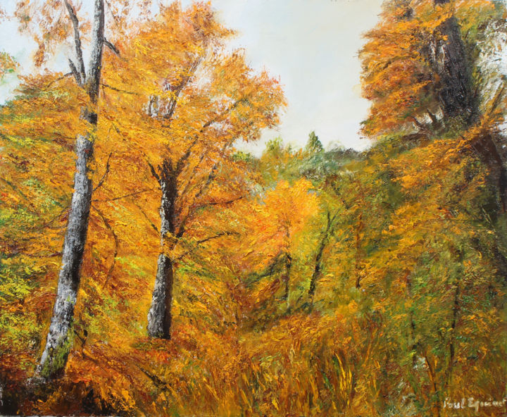 Painting titled "PAYSAGE FORESTIER A…" by Paul Equinet, Original Artwork, Oil