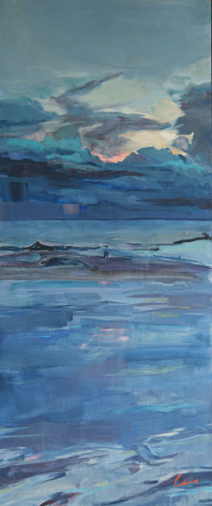 Painting titled "Ciel Normand" by Caro Fleury, Original Artwork, Oil Mounted on Wood Stretcher frame