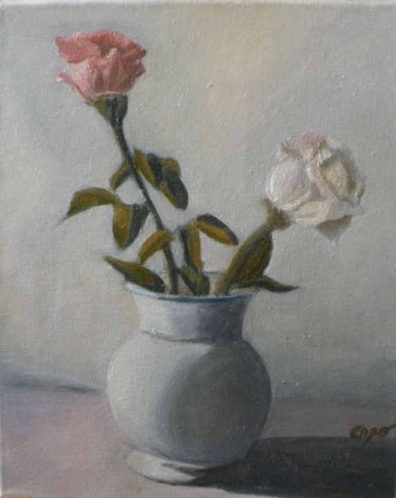 Peinture intitulée "Vases aux Roses" par Caroline Gervasi, Œuvre d'art originale, Huile