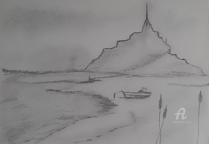 Dessin intitulée "Brume au Mont Saint…" par Caroline Lefebvre, Œuvre d'art originale, Crayon
