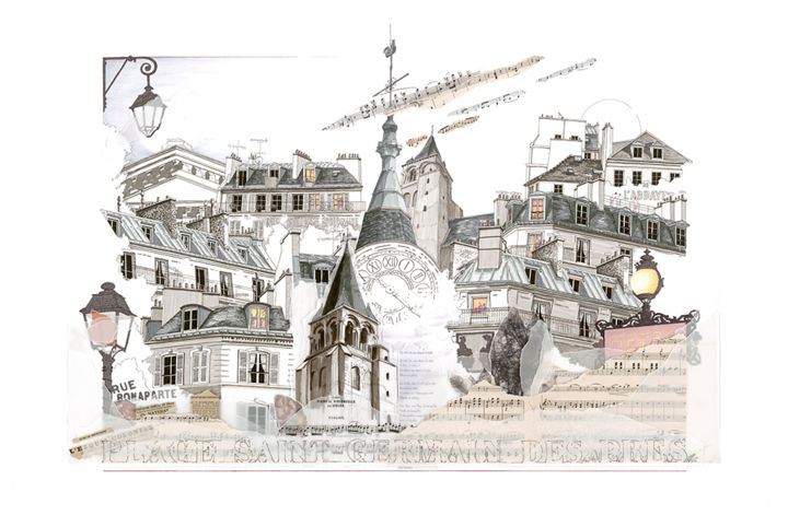 Drawing titled "Place saint Germain…" by Imaginer Zepol, Original Art, Ink