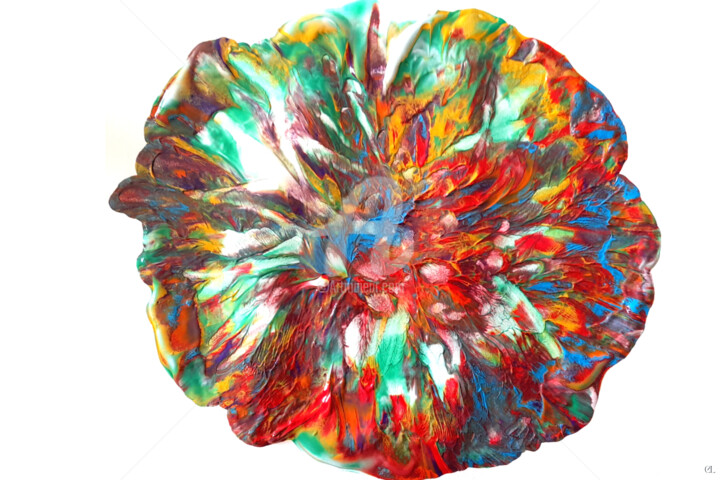 Painting titled "Fleur multicolore" by Caroline Lyhor, Original Artwork, Acrylic