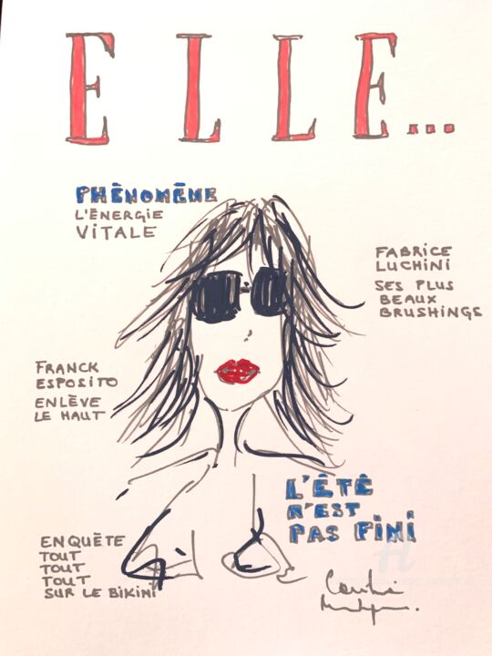 Dessin intitulée "Mon ELLE" par Caroline Montigneaux, Œuvre d'art originale, Marqueur