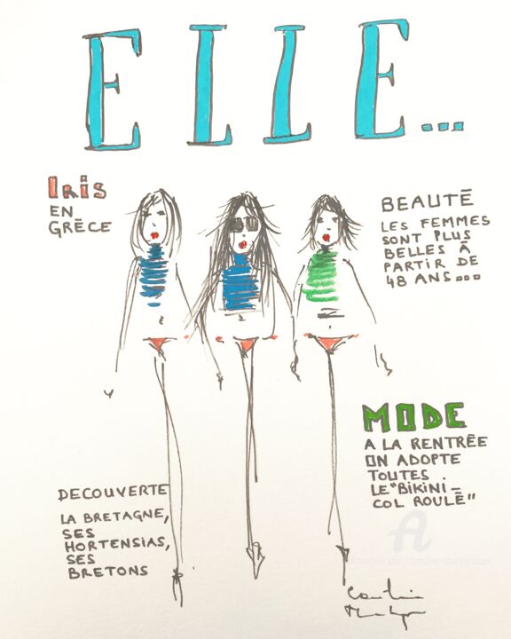 Disegno intitolato "Mon Elle 2" da Caroline Montigneaux, Opera d'arte originale, Pennarello