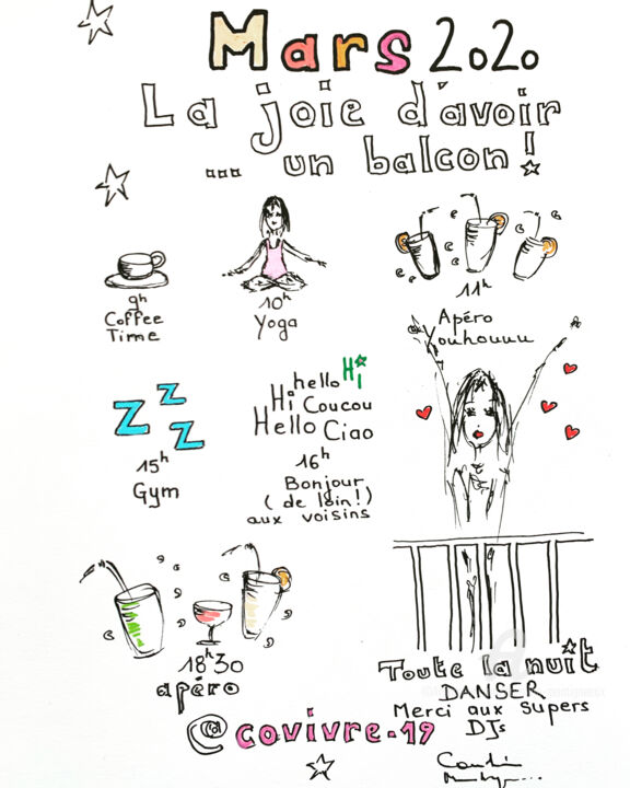 Drawing titled "Covid - La joie d’a…" by Caroline Montigneaux, Original Artwork, Marker