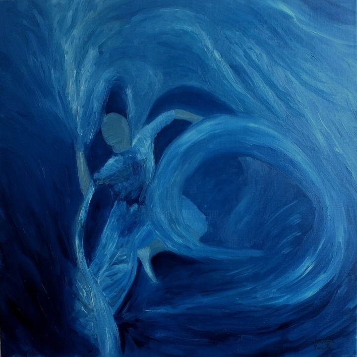 Peinture intitulée "Danse bleue" par Caroline Rainette, Œuvre d'art originale, Huile