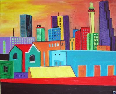 Painting titled "Atlanta Skyline" by Carol Lynn Nesbitt, Original Artwork, Oil