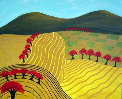 Painting titled "Abstract Countryside" by Carol Lynn Nesbitt, Original Artwork, Oil