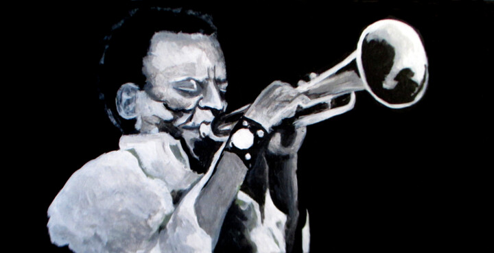 Painting titled "Miles Davis" by Carolyn   A. Debnam, Original Artwork, Acrylic Mounted on Wood Stretcher frame