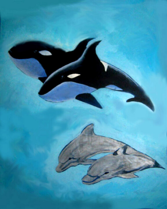 Malarstwo zatytułowany „Orca” autorstwa Carolyn   A. Debnam, Oryginalna praca, Akryl Zamontowany na Drewniana rama noszy