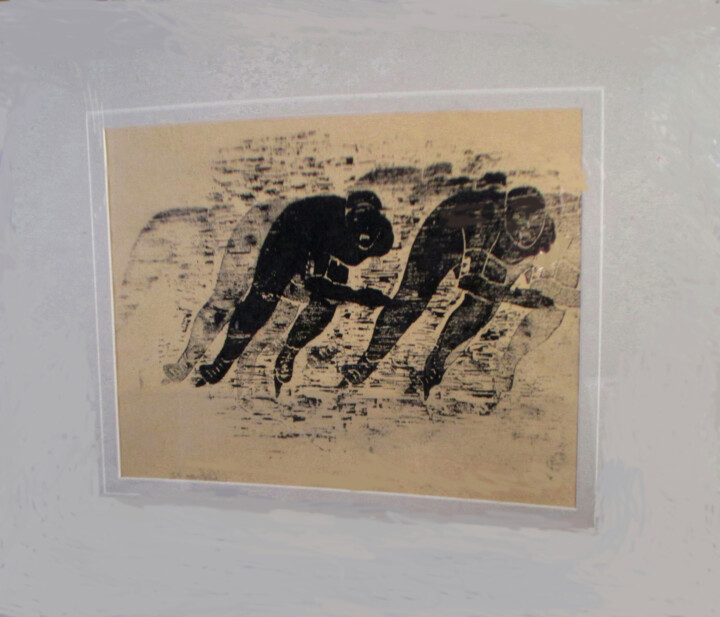 Printmaking titled "Short Track Print" by Carolyn   A. Debnam, Original Artwork, Lithography Mounted on Wood Stretcher frame