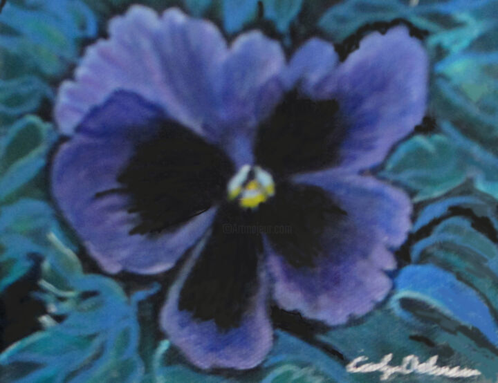 Painting titled "Pansy" by Carolyn   A. Debnam, Original Artwork, Acrylic Mounted on Wood Stretcher frame