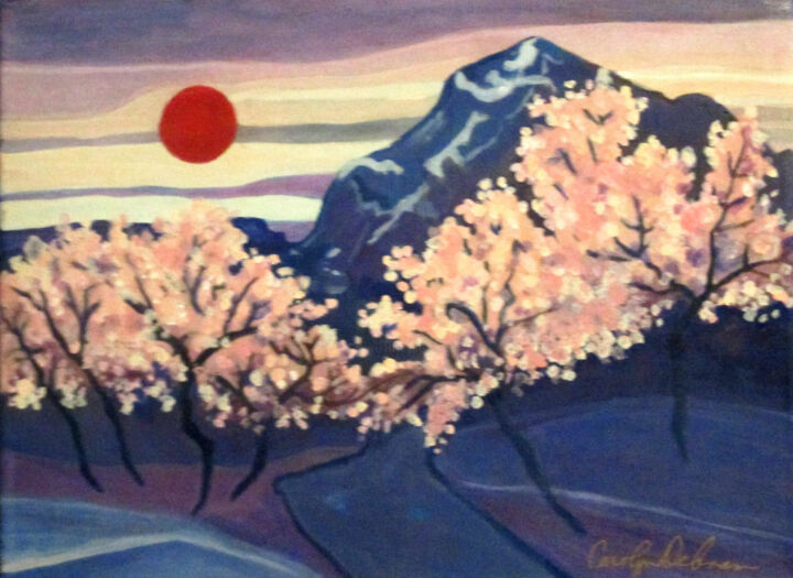 Painting titled "Sakura" by Carolyn   A. Debnam, Original Artwork, Acrylic Mounted on Wood Stretcher frame