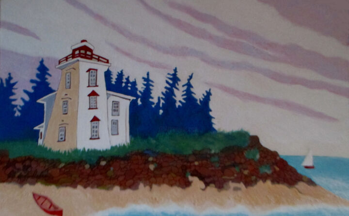 Painting titled "Blockhouse Pt. PEI" by Carolyn   A. Debnam, Original Artwork, Acrylic Mounted on Wood Stretcher frame