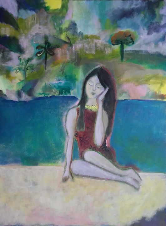 Malerei mit dem Titel "sur la plage abando…" von Caropeu, Original-Kunstwerk