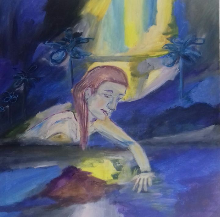Картина под названием "dans le reflet bleu…" - Caropeu, Подлинное произведение искусства