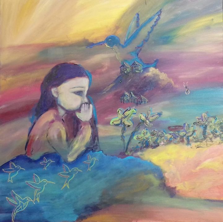 Painting titled "songe colibri" by Caropeu, Original Artwork