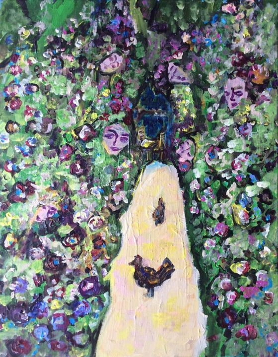 Peinture intitulée "La roseraie de Klimt" par Caropeu, Œuvre d'art originale, Acrylique