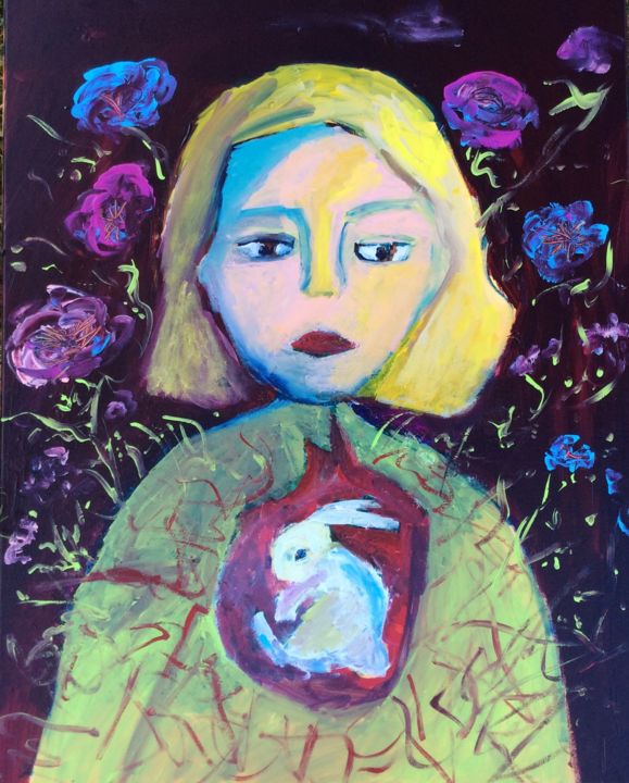 Painting titled "Mon petit lapin" by Caropeu, Original Artwork, Acrylic