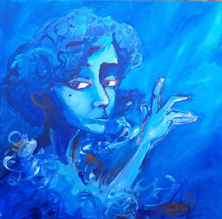 Schilderij getiteld "Bleu Colette" door Caropeu, Origineel Kunstwerk, Acryl