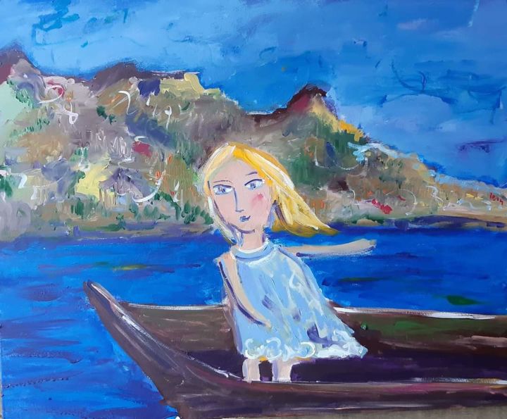 Pittura intitolato "bateau sur l'eau" da Caropeu, Opera d'arte originale, Acrilico