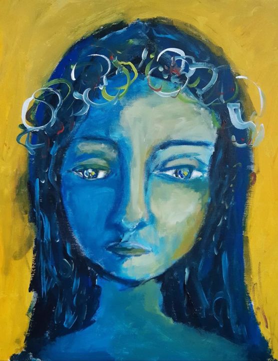 Painting titled "Bleue Mosa" by Caropeu, Original Artwork, Acrylic