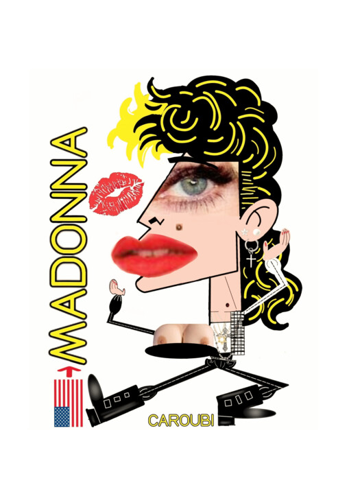 Digital Arts titled "Caricature : Madonna" by Caroubi, Original Artwork, Photo Montage