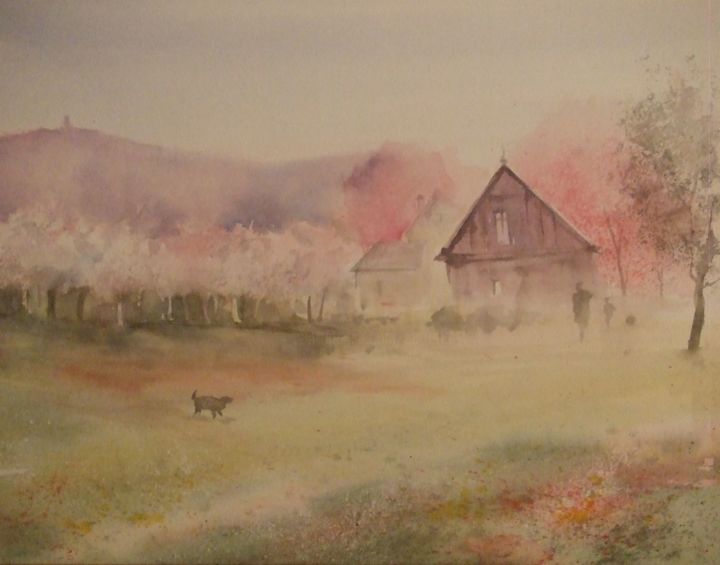 Painting titled "printemps-dans-la-p…" by Claude Carretta, Original Artwork, Watercolor