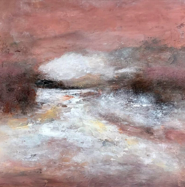 Painting titled "Winter Evening Blush" by Carry Van Delft, Original Artwork, Acrylic Mounted on Wood Panel