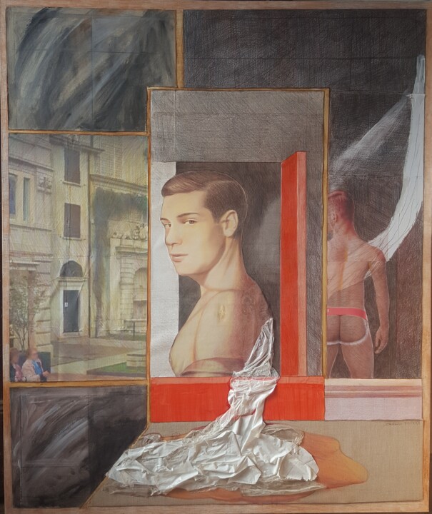 Peinture intitulée "portrait of Davide" par Cartasso, Œuvre d'art originale, Conté