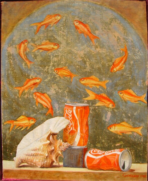 Pintura intitulada "natura-morta-pesci-…" por Cartasso, Obras de arte originais, Óleo