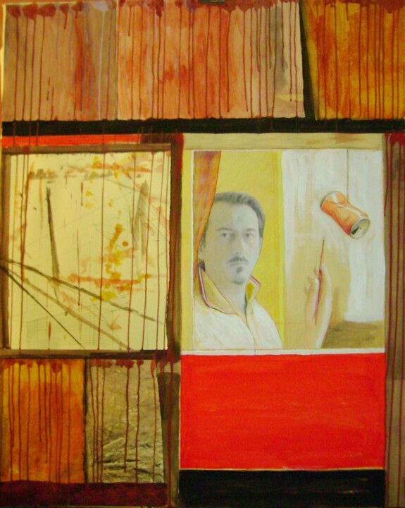 Painting titled "autoritratto-tecnic…" by Cartasso, Original Artwork, Acrylic
