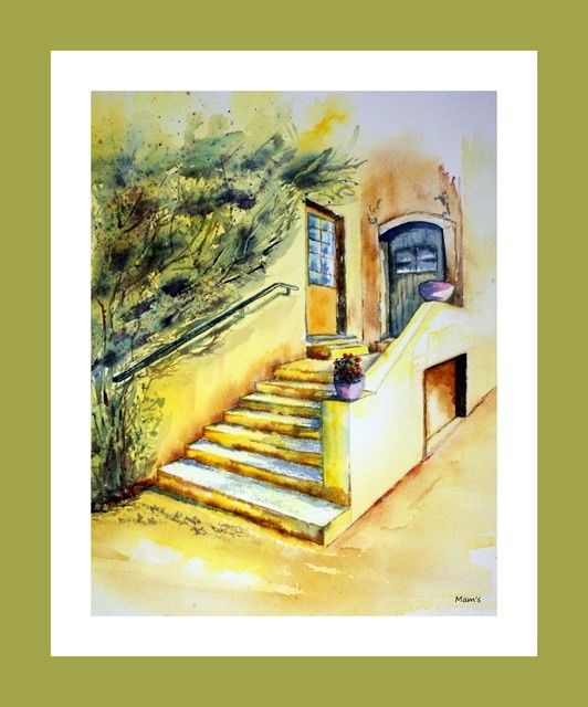 Painting titled "L'escalier" by Mams, Original Artwork, Oil